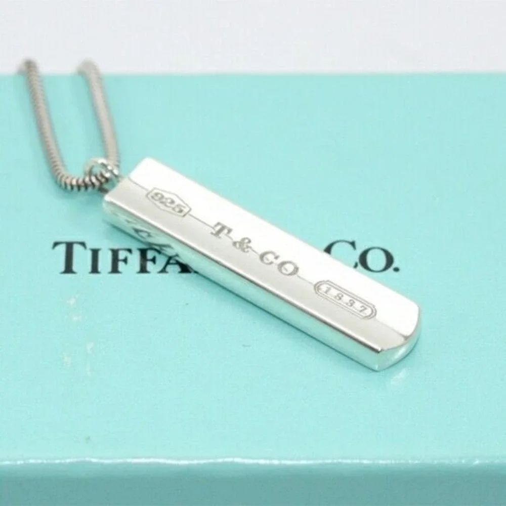 Tiffany & Co. 1837 Bar Pendant Necklace Sterling Silver Authentic Designer